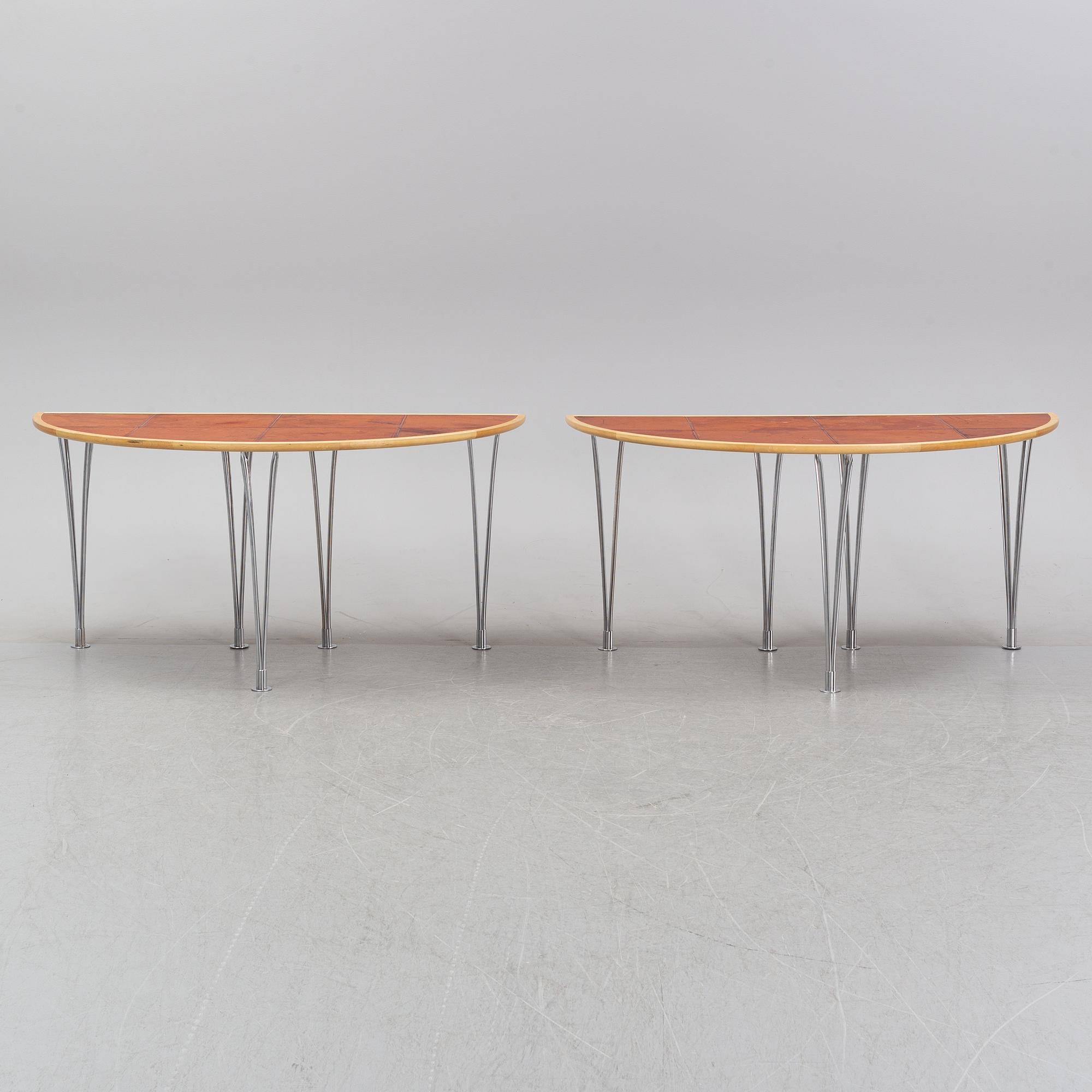 A birch and leather dining table in two parts, Mathsson International, 21th century.