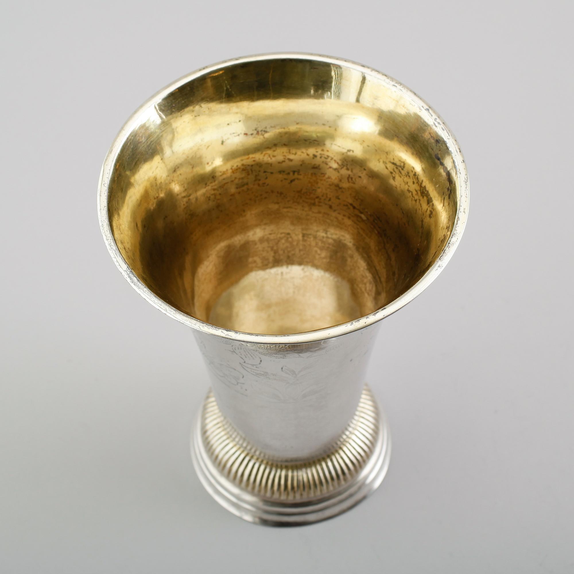 BÄGARE, silver, Michael Olof Barkman, Varberg 1821. Vikt ca 333 gram.