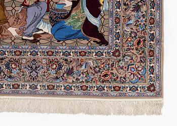 A pictoral Isfahan rug, part silk, c. 241 x 155 cm.