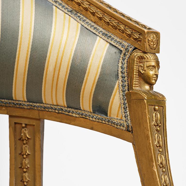 A pair of late Gustavian open armchairs attributed to E. Ståhl (master in Stockholm 1794-1820).