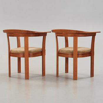 HI-GRUPPEN, a set of four  mahogany and beige suede armchairs, Stockholm 1971.