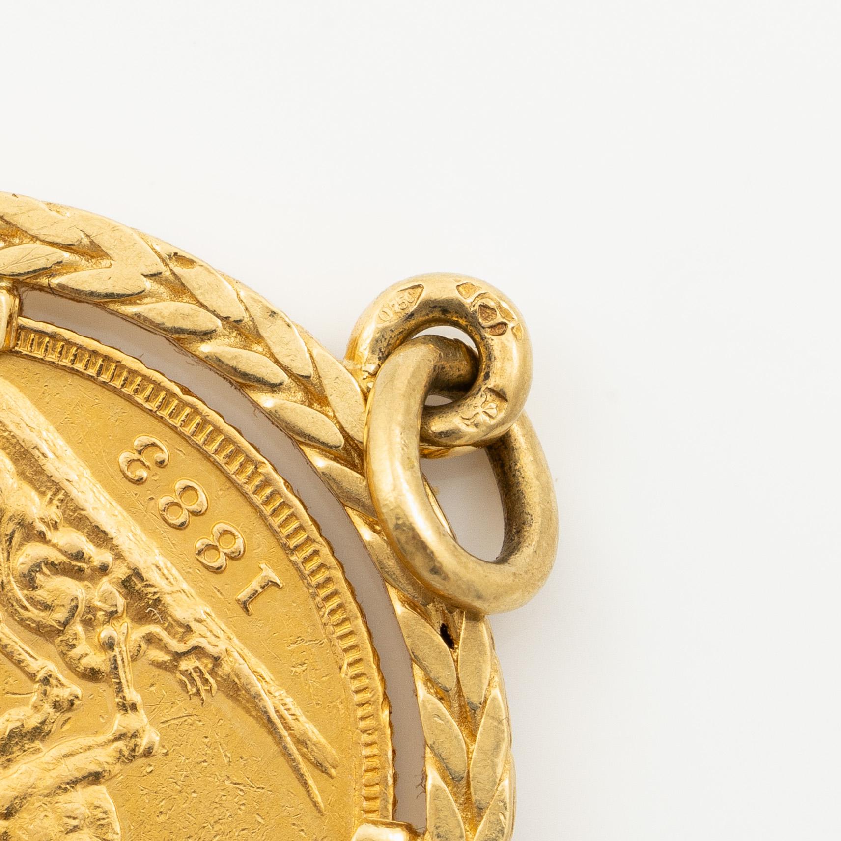 Gold coin, Great Britain, Victoria,  Sovereign, 1883, mounted as a pendant.
