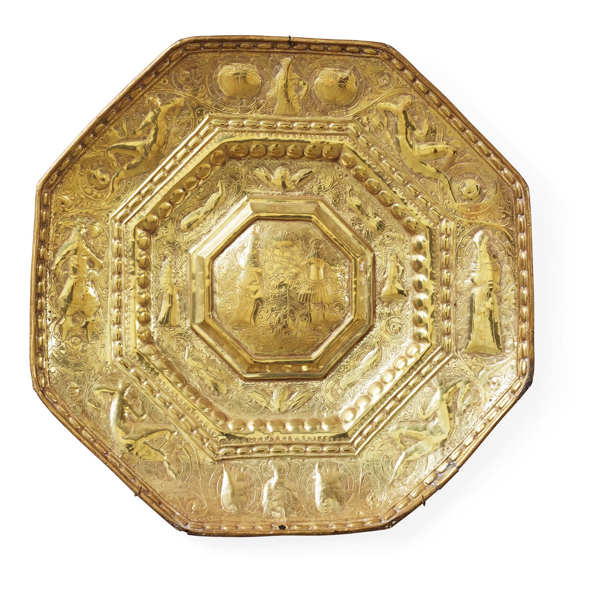 A Baroque presumably Dutch/Flemish brass reflector plate, mid 17th century.