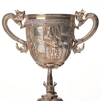 A large silver goblet, Shanghai, circa 1900. Unidentified silver marks.