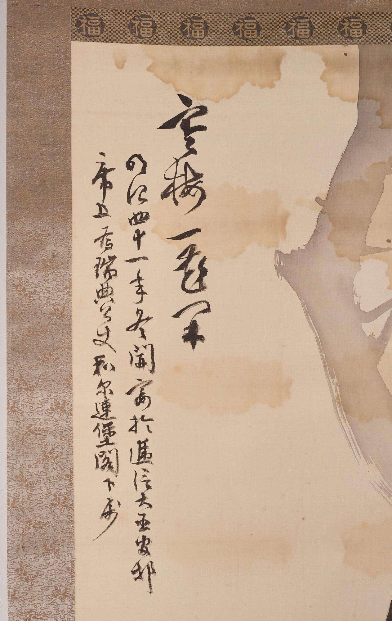 Rullmålningar, två stycken, tusch och färg på papper, Japan, tidigt 1900-tal. Samarbete mellan två konstnärer.