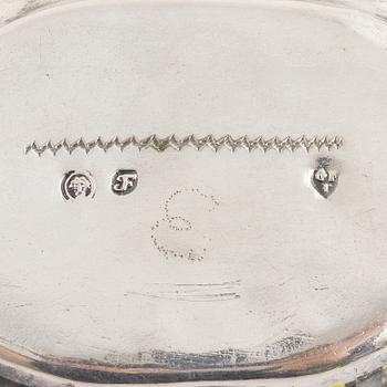 A silver sugerbox, early 19th century, unidentified makers mark, possibly Fellin, Estonia.