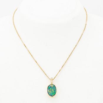 Ole Lynggaard, pendant and chain, 18k gold with opal and diamonds.