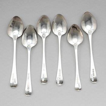 DESSERTSKEDAR, 6 st, silver, London, 1783-1813. Tot vikt 197 gram.