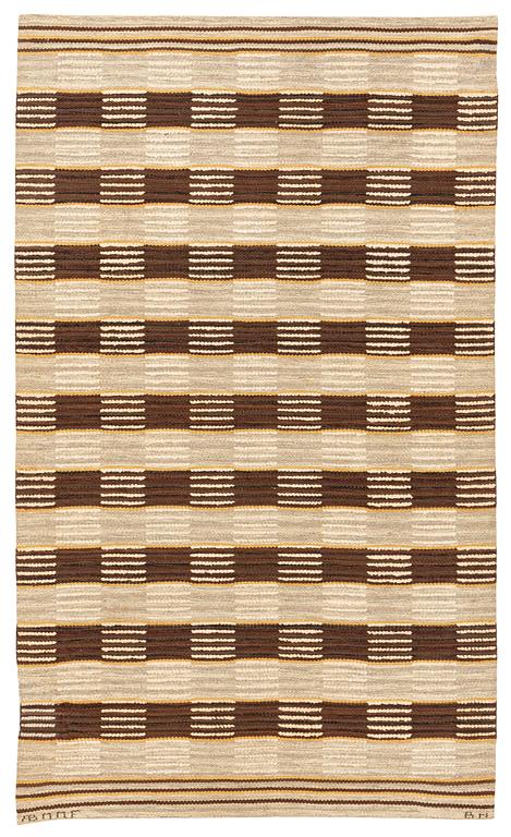 Barbro Nilsson, matta, "Schackrutig, brun". Reliefrya. Ca 206 x 123 cm. Signerad AB MMF BN.