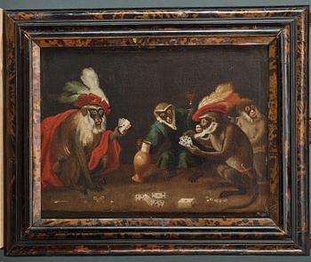 Abraham Teniers Follower of, Card playing monkeys.