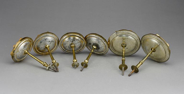 GARDINOMTAG, 6 delar. Förgylld metall. Omkring år 1900.