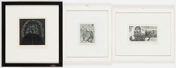 Enno Ootsing, a set of two woodcuts and one linout, signed and dated 1984, 1985 and 1993.