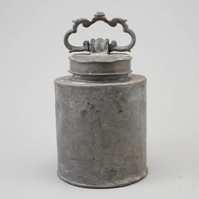 A Swedish pewter flask, 18th century.