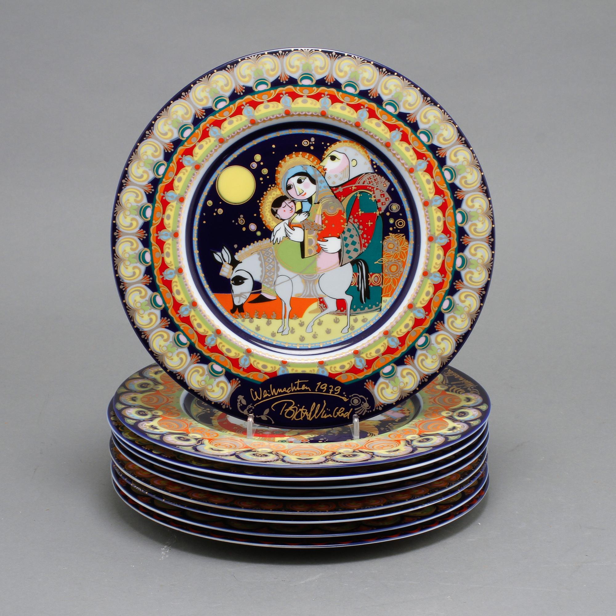 TALLRIKAR, 9 st, porslin, Björn Wiinblad, Rosenthal Studio-Line, 1970/80-tal.