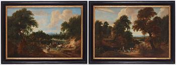 831. Gaspar de Witte Circle of, Extensive landscapes with figures beside a village, a pair.