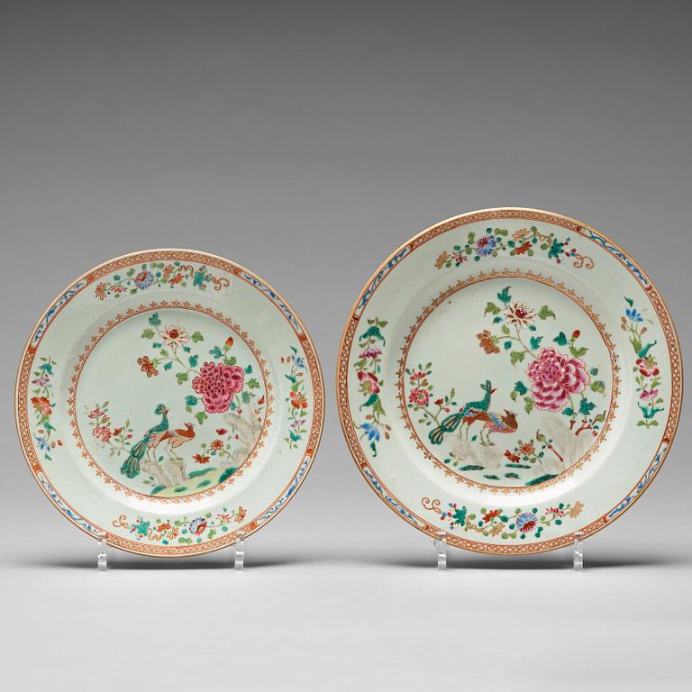 Seven 'Double Peacock' dishes, Qing dynasty, Qianlong (1736-95).