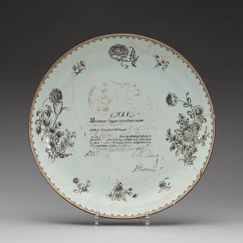 BÅLSKÅL med FAT, kompaniporslin. Qingdynastin, Qianlong, daterad 1762.