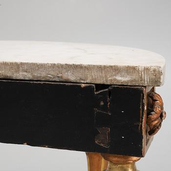 A Gustavian giltwood and marble console table, late 18th century.