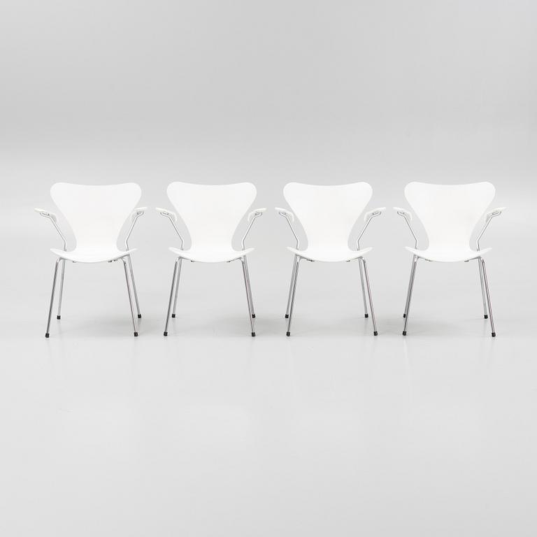 Arne Jacobsen, four 'Series 7' chairs, Fritz Hansen, Denmark, 2002.