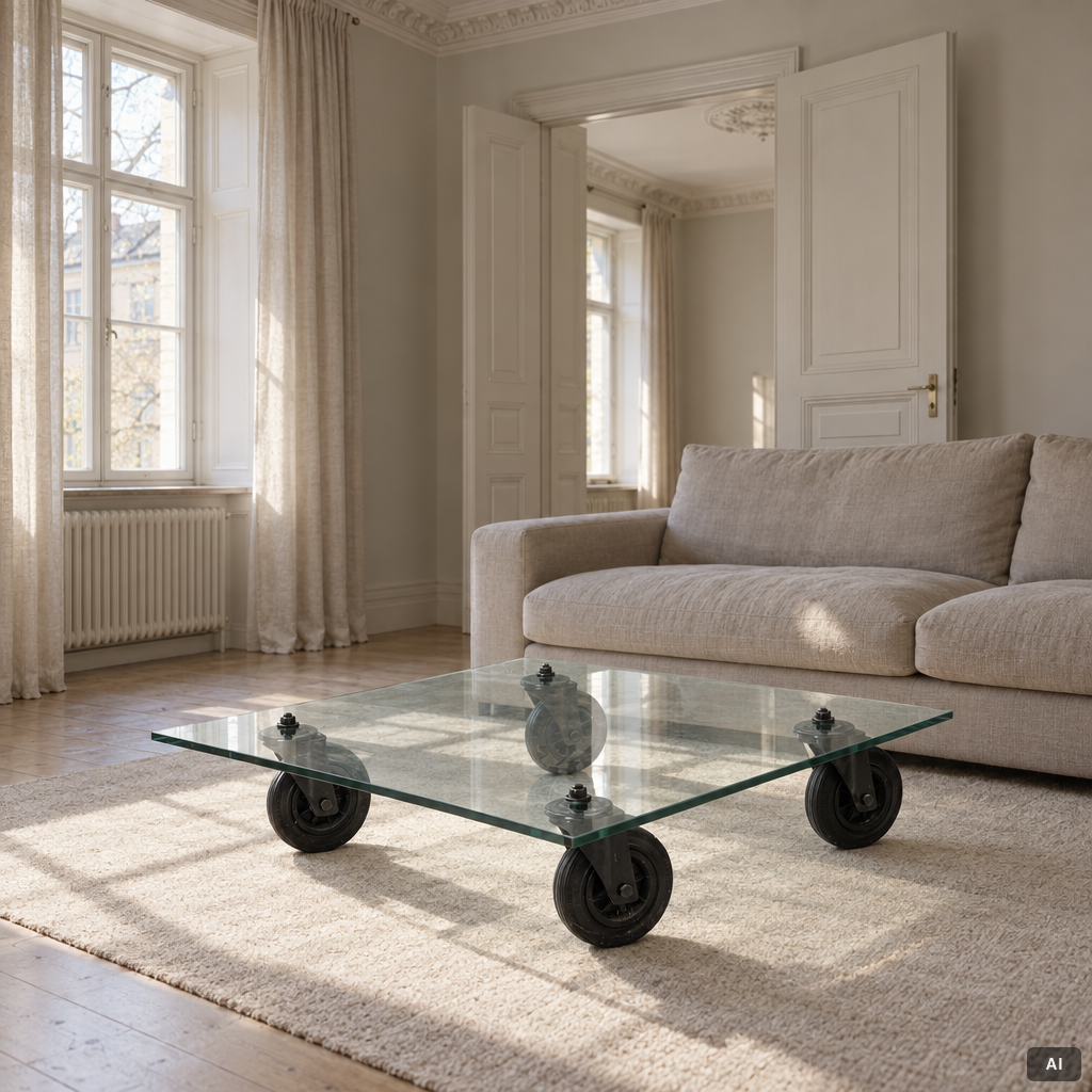 Gae Aulenti, coffee table, “Tavolo con Ruote”, Fontana Arte, Italy, late 20th/early 21st century.