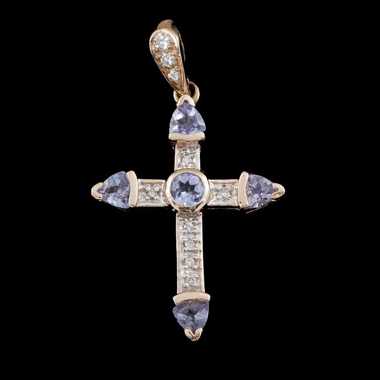 HÄNGE, 14k guld med små briljantslipade diamanter o lila tanzaniter. Tot vikt 3g.