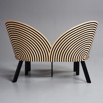 Nanna Ditzel, a 'Bench for two' with table, model 2600 & 2601, Frederica Stolefabrik, Denmark, post 1989.