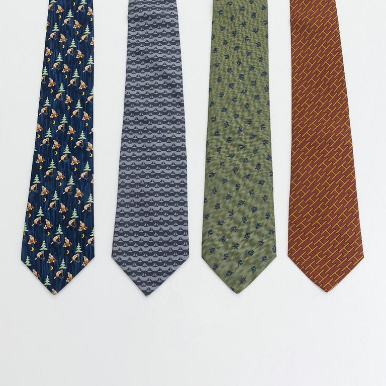 Hermès, four silk ties.