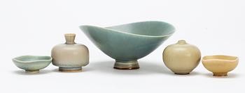 A set of five Berndt Friberg stoneware miniatures, Gustavsberg 1950/60's.