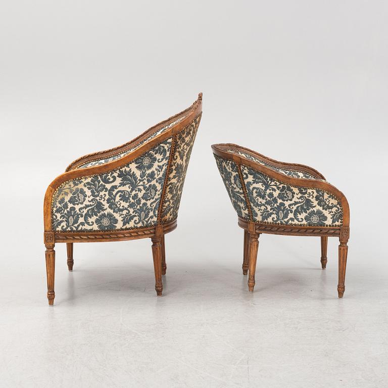 A pair of Louis XVI-style bergères, late 19th Century.