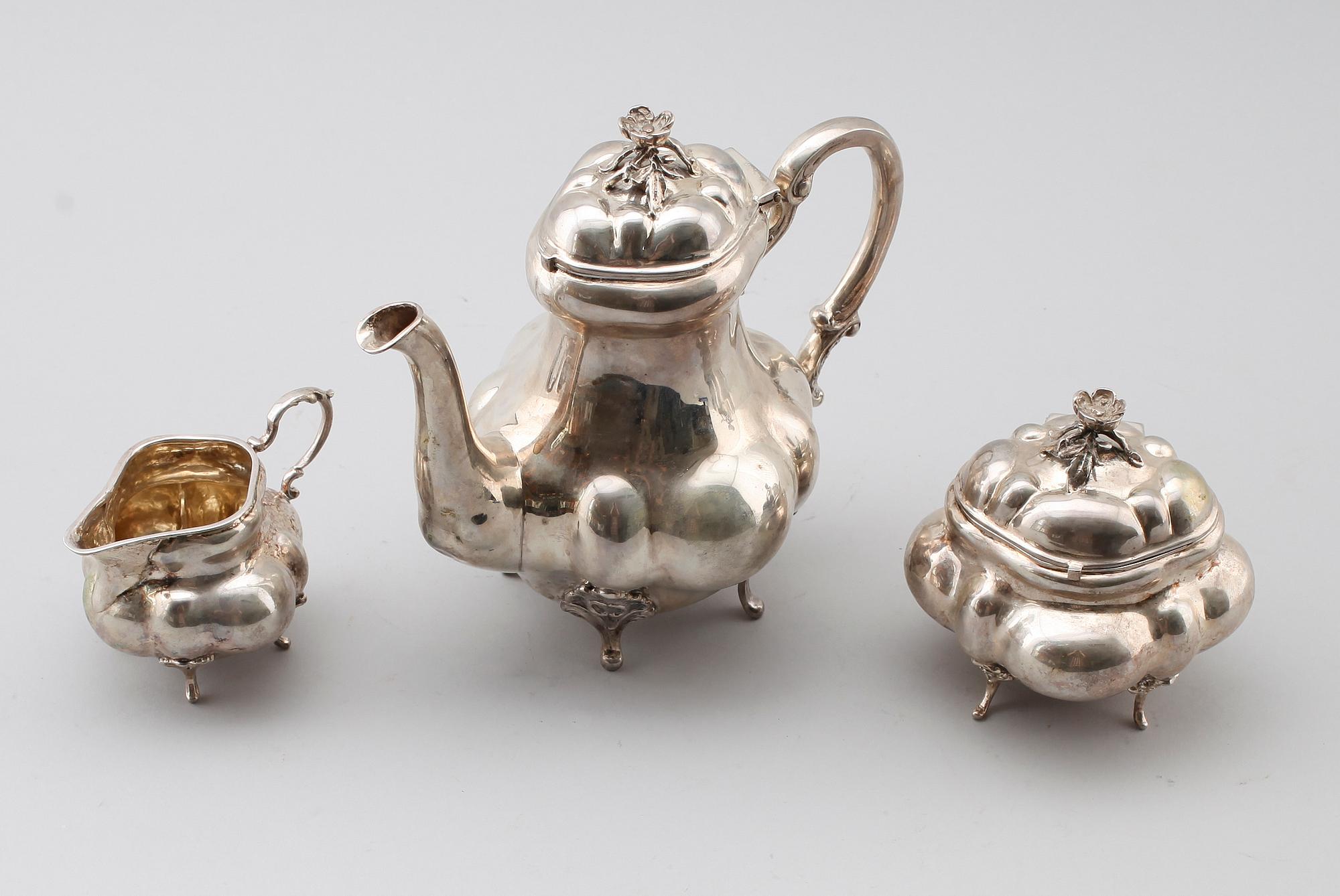 KAFFESERVIS, 3 delar, silver, 1942. Total vikt ca 1094 g.