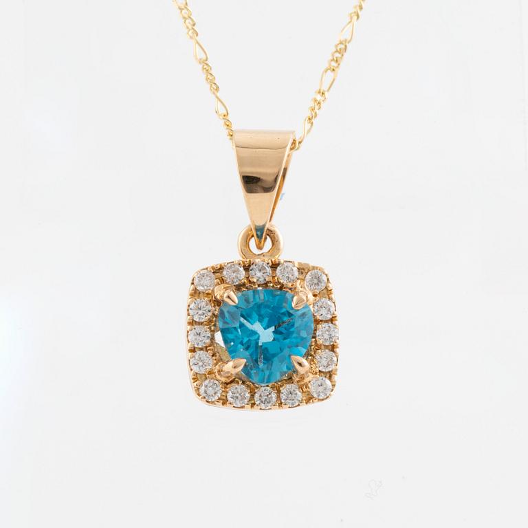 Smyckesset, örhängen samt hänge med kedja, med topaser och briljantslipade diamanter.