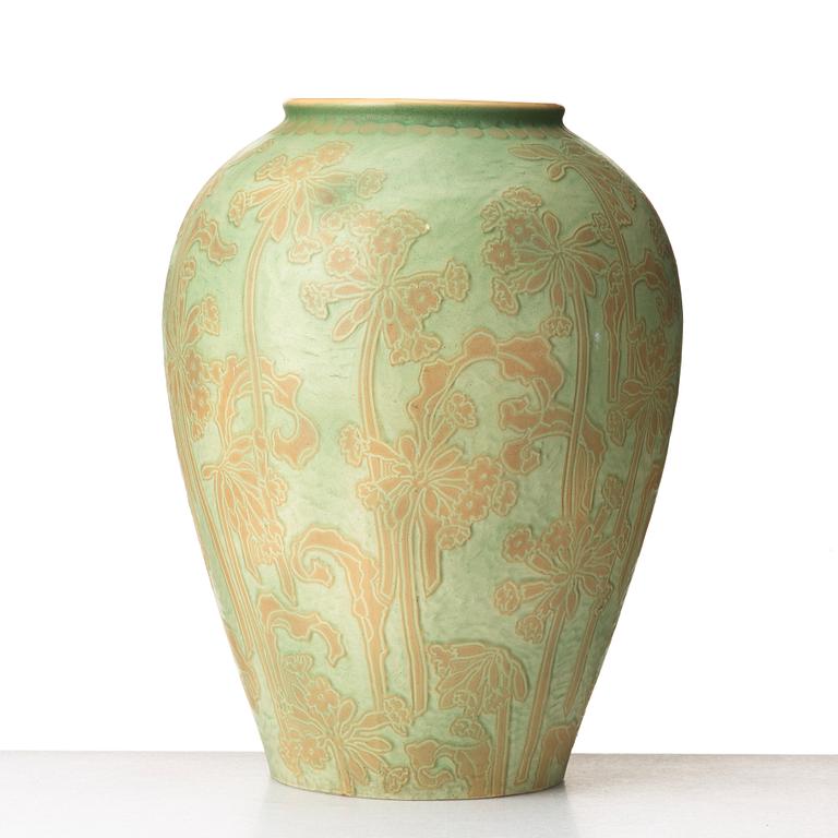 Gunnar Wennerberg, a rare creamware "sgraffito" floor vase, Gustafsberg, Sweden 1901.