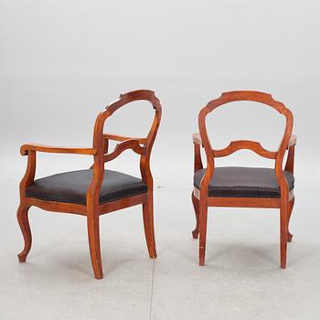 KARMSTOLAR, ett par och STOLAR, 6 st, nyrokoko, 1800-talets slut.