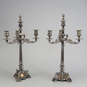 A pair of late 19th century silver plated kandelabras by Henry Wilkinson & Co Ltd, Sheffield, England.