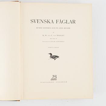 Three volumes of 'Svenska fåglar' by the von Wright brothers, printed at A.Börtsells Tryckeri AB, Stockholm, 1924-29.