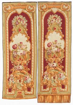 A pair of Antique french tapestries so called 'Entre Fenetre', c. 299-314 x 103 cm.
