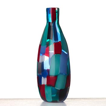 Fulvio Bianconi, a pezzato (patchwork pattern) glass bottle, Venini, Italy 1950's.