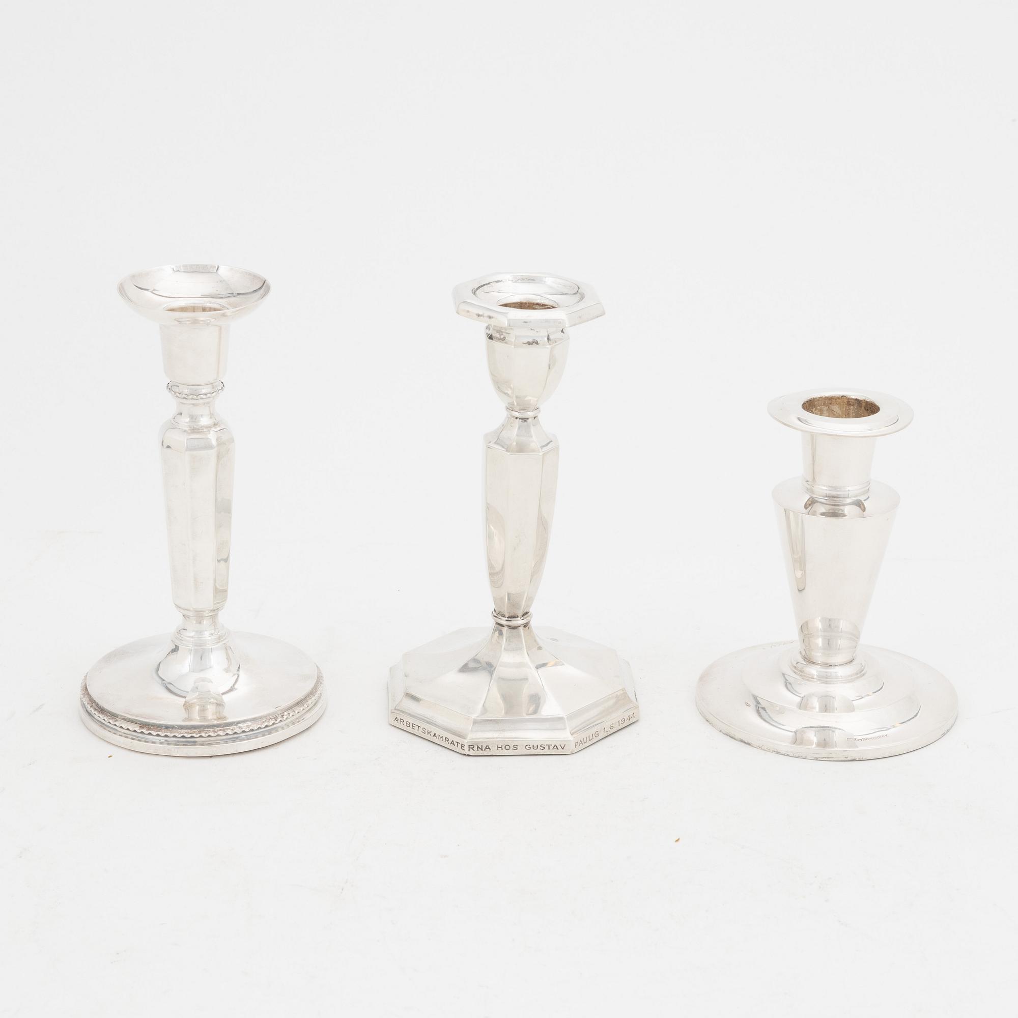 Three pairs of silver candlesticks, Finnish and Swedish hallmarks 1927-1972.