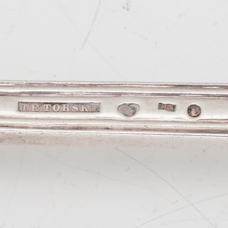 Bestick, 30 delar, silver, "Engelsk snäck", bl a JE Torsk, Stockholm 1862.