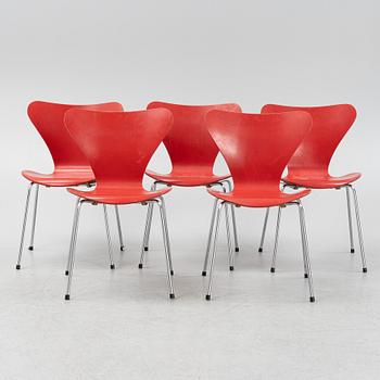 Arne Jacobsen, stolar, 5 st, "Sjuan", Fritz Hansen, Danmark, 1972.