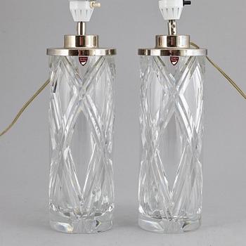 OLLE ALBERIUS, a pair of glass table lights, Orrefors.