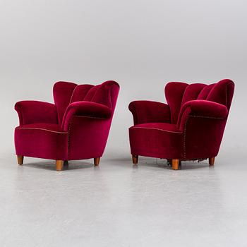 A pair Swedish modern armchairs probably 1940's.