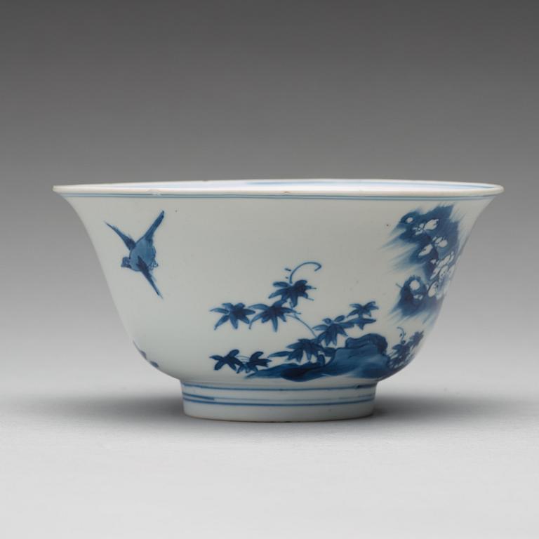 A blue and white bowl, Qing dynasty, Kangxi (1662-1722), with Chenghua six character mark.
