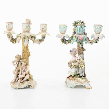 A pair of candelabra,  Meissen and Volkstedt, 19th–20th century.