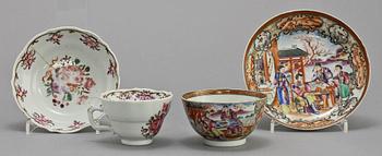 KOPPAR MED FAT, 2 st, porslin, Kina, 1700-tal.