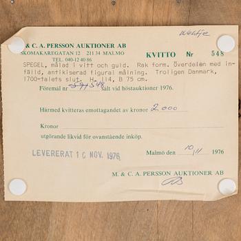 SPEGEL, omkring 1900 med oljemålning 17/1800-tal.