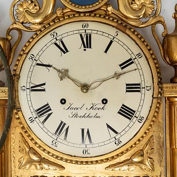 A Swedish gustavian wall clock by Jacob Kock, late 18th century.