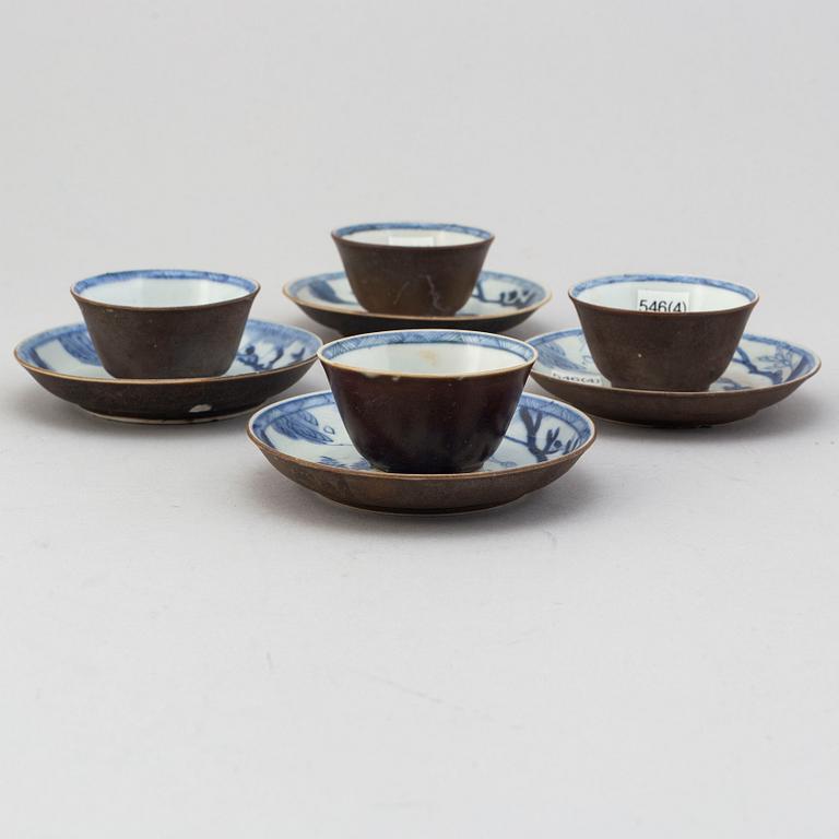 Four sets of cups with saucers, Qing dynasty, Kangxi (1662-1722).