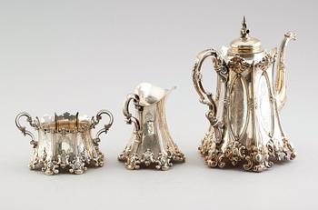 KAFFESERVIS, 3 delar, silver, K Anderson, Stockholm 1902. Vikt ca 1862 gram.