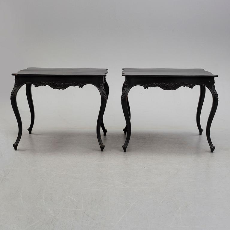 A pair of end of the 19th century new rococo style painted card tables.